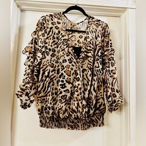 Democracy Leopard Print Blouse - Tan and Black